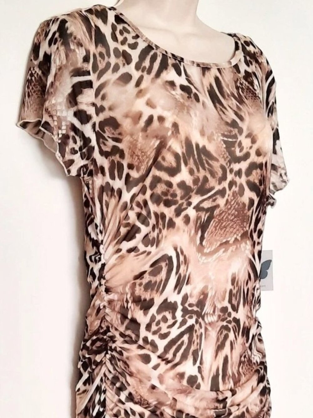 No Comment Sheer Collection Draped Slim Ruched Maxi Dress Size XL NWT